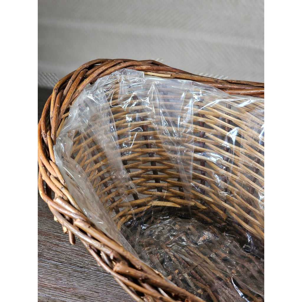 Vintage Wicker Basket with Plastic Liner – Rustic Storage Planter Basket