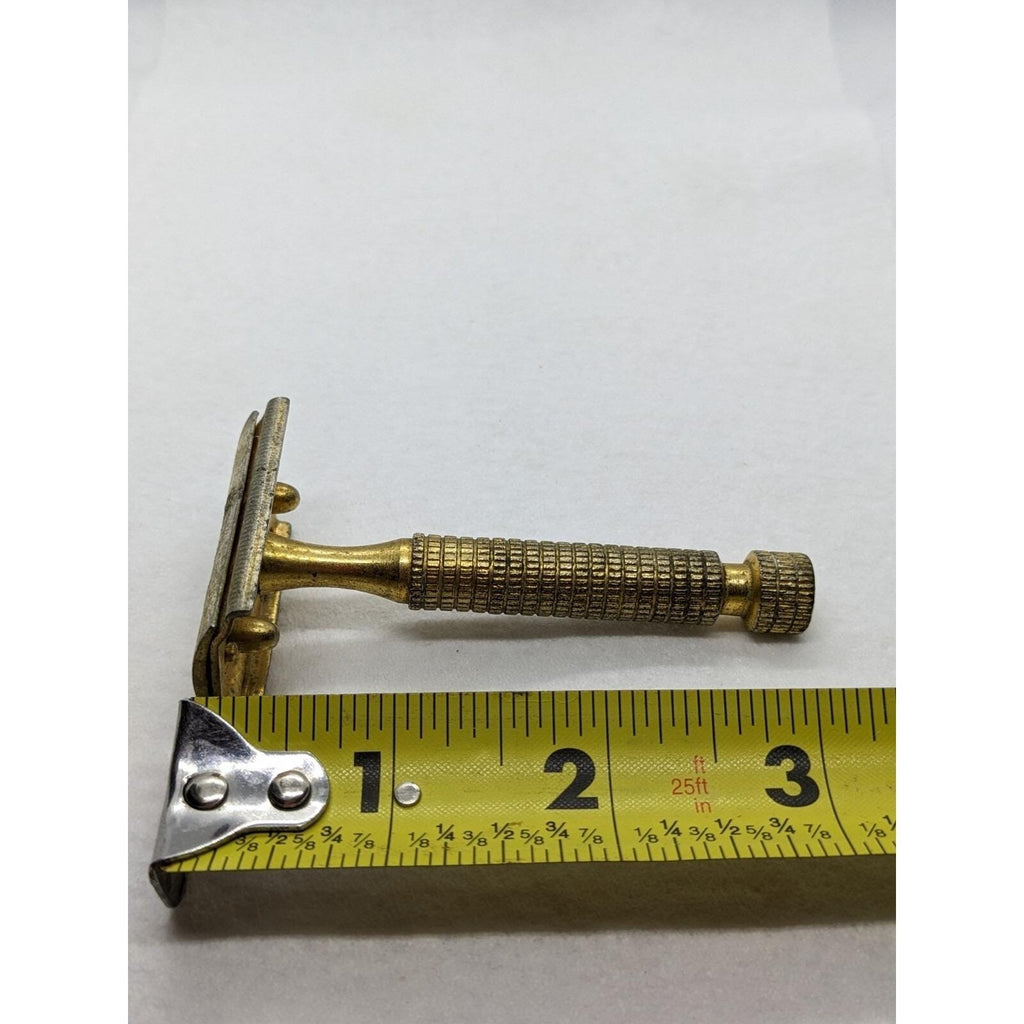 Vintage STAR Gold Tone Safety Razor Textured Handle