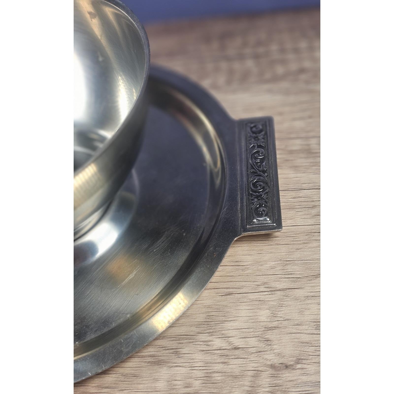 Vintage Stainless Steel Gravy Bowl With Attached Plate Server