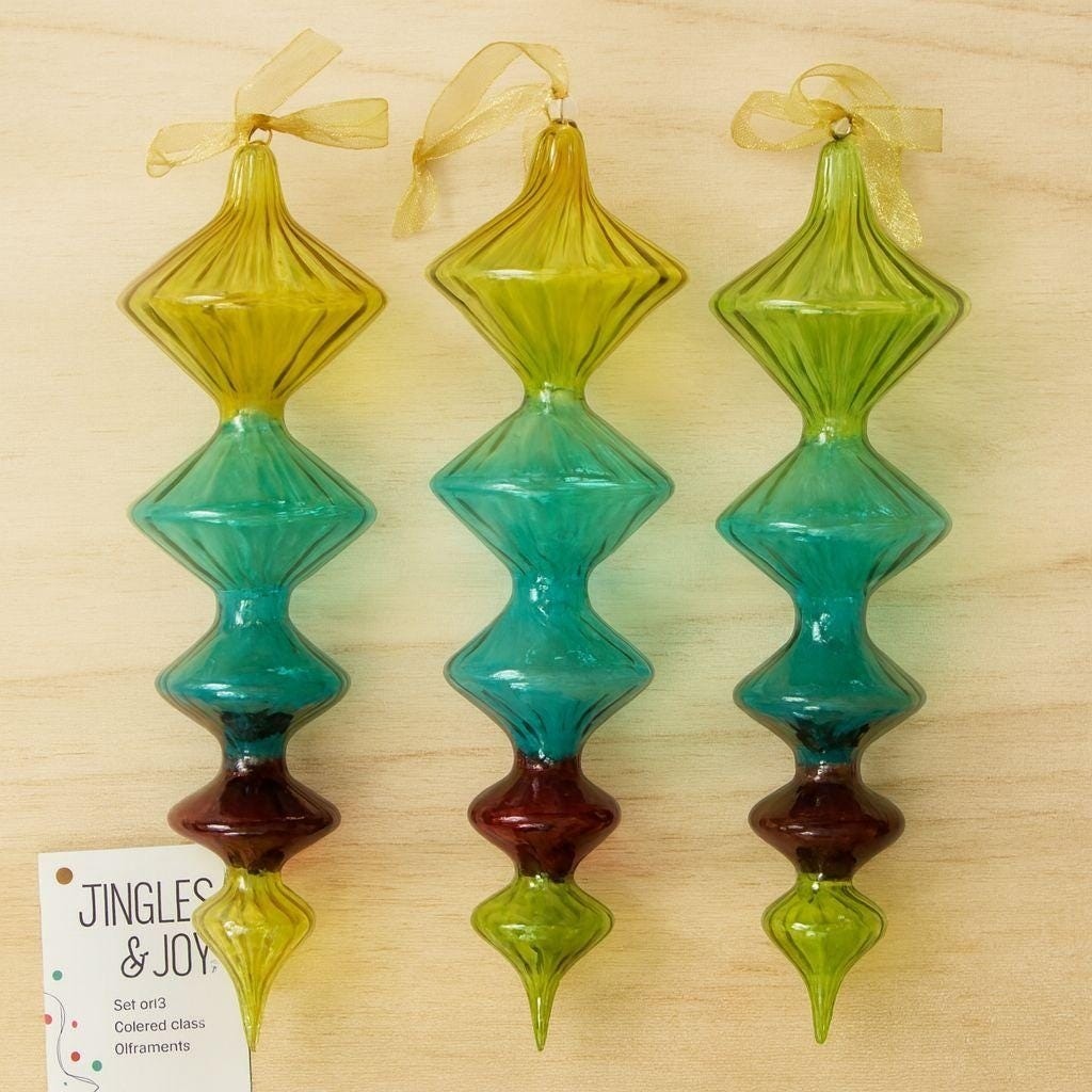 Jingles & Joy Glass Ornament Set of 3 Multicolor 9" Holiday Decor