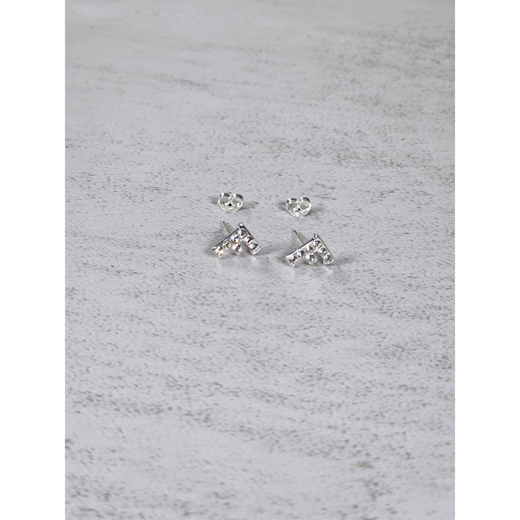 Vintage Rhinestone F Stud Earrings Silver Tone Initial Letter Posts