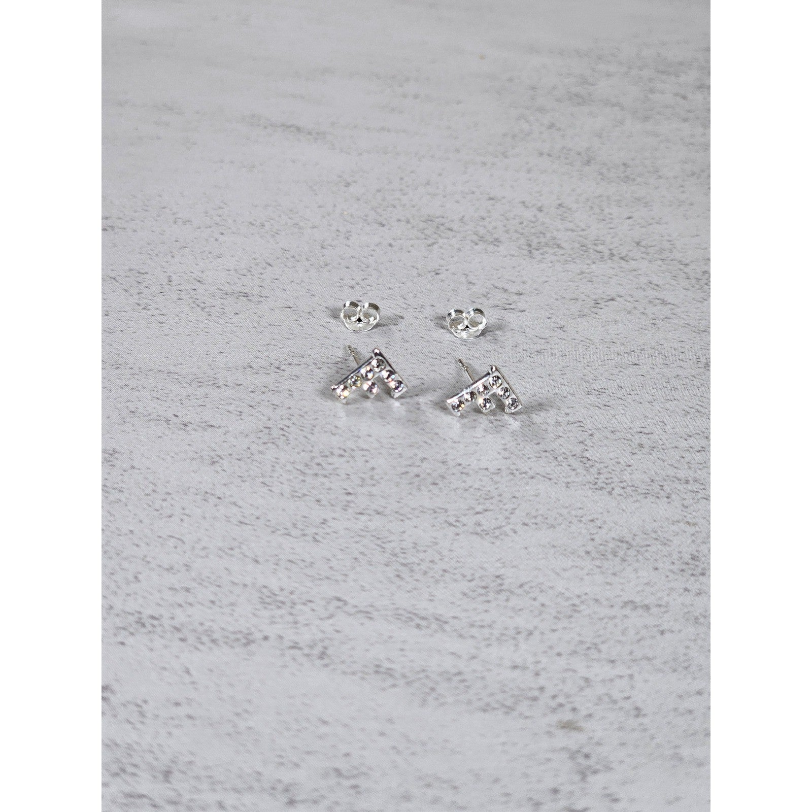 Vintage Rhinestone F Stud Earrings Silver Tone Initial Letter Posts