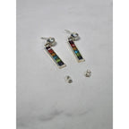 Vintage Rainbow Bar Drop Earrings with Pearl-Style Studs