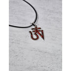 Vintage Sterling Silver Om Pendant Necklace Red Inlay Symbol