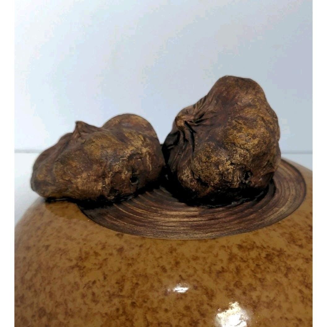 Ellen Evans Terrafirma Pottery Lid 1998 Garlic Brown Stoneware