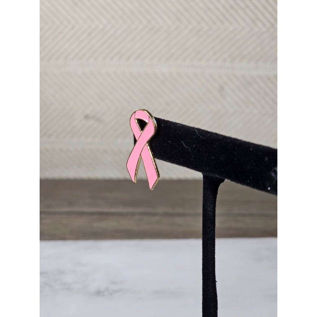 Vintage Pink Ribbon Enamel Pin Gold Tone 1 Inch Awareness Brooch