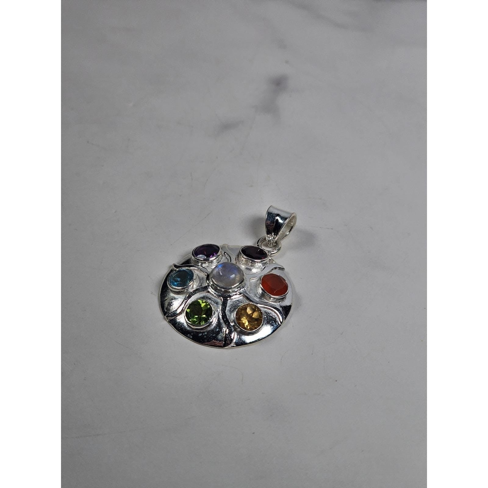 Vintage Sterling Silver Multistone Pendant .925 Artisan Style No Chain