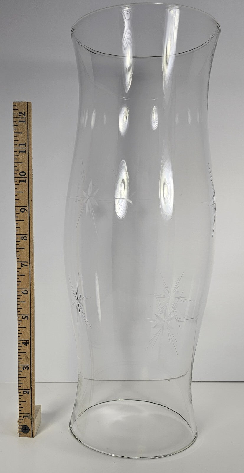 15″ Clear Glass Hurricane Vase – Starburst Etch Design, Tall Centerpiece