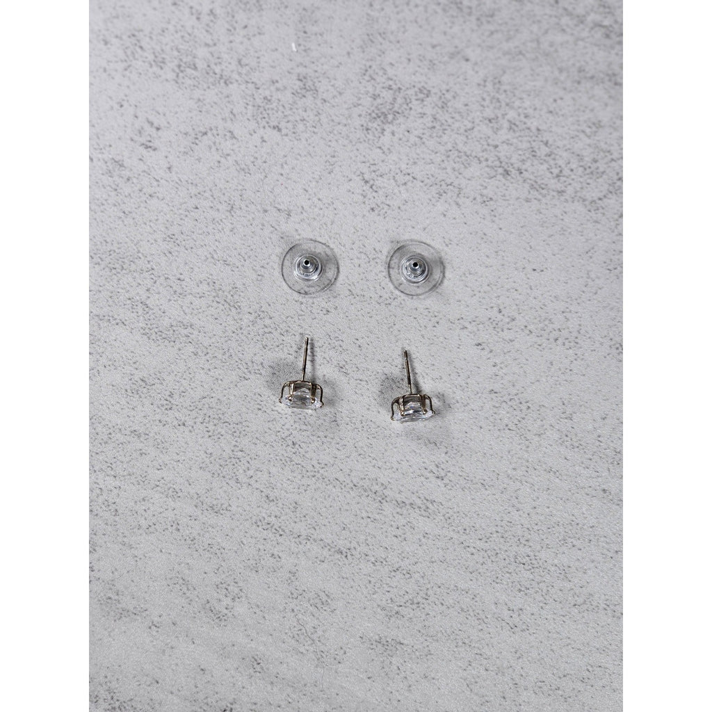 Vintage Oval Clear Rhinestone Stud Earrings Gold Tone