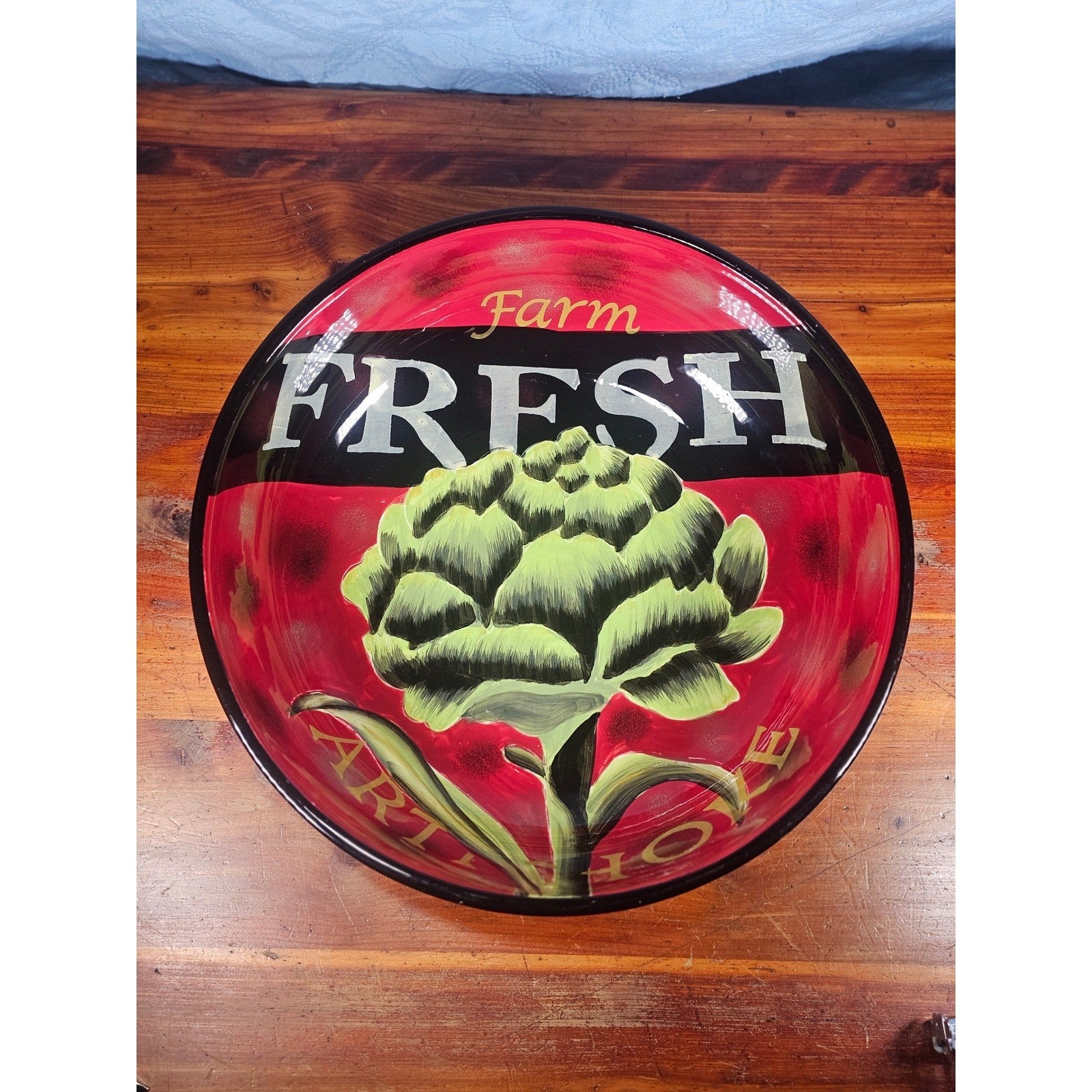 Certified International Farm Fresh Artichoke Serving Bowl Red Black