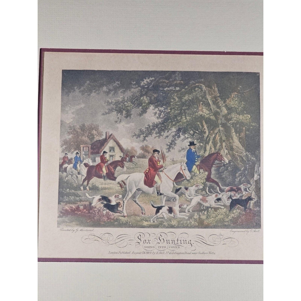 Antique Fox Hunting Print After George Morland Framed Equestrian Art