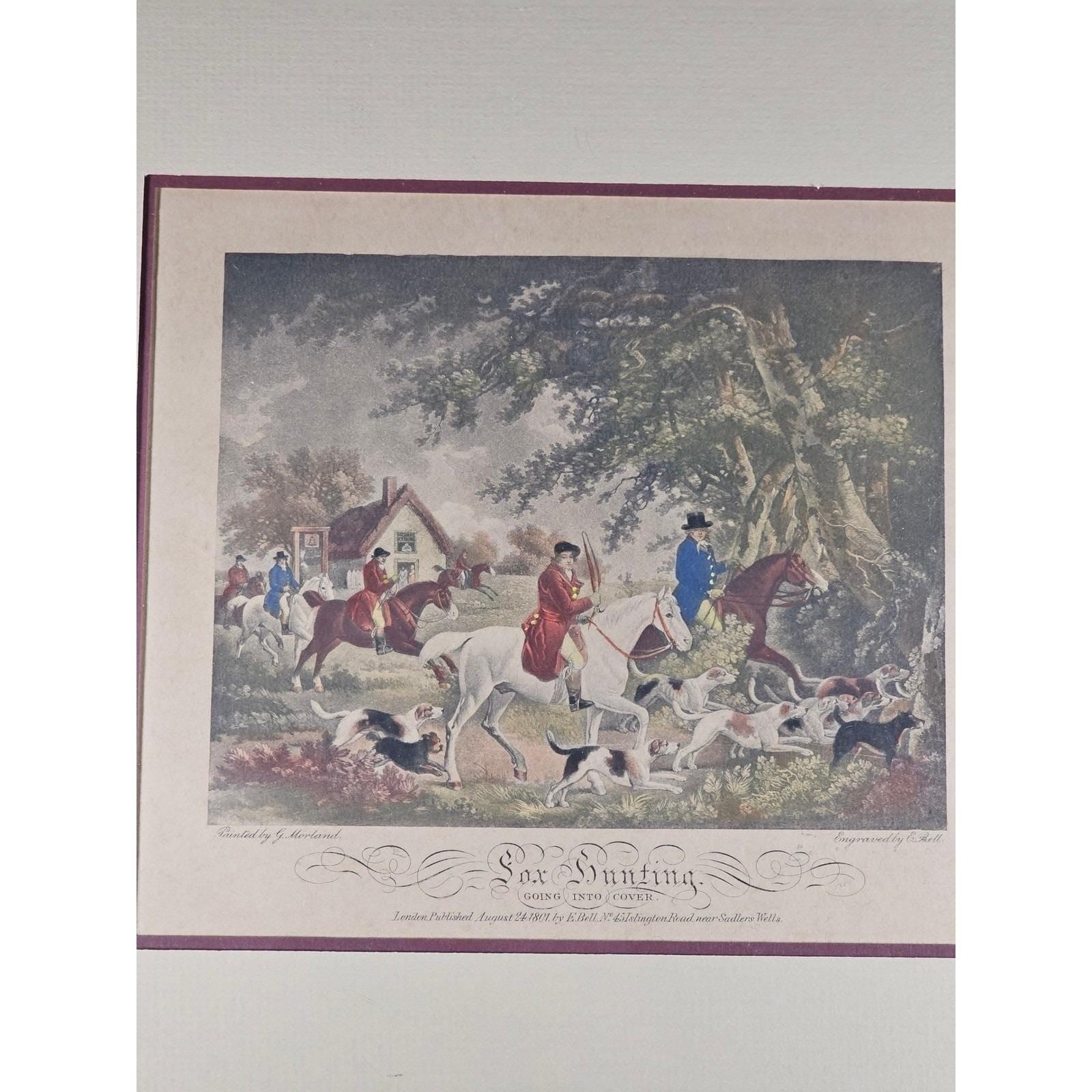 Antique Fox Hunting Print After George Morland Framed Equestrian Art