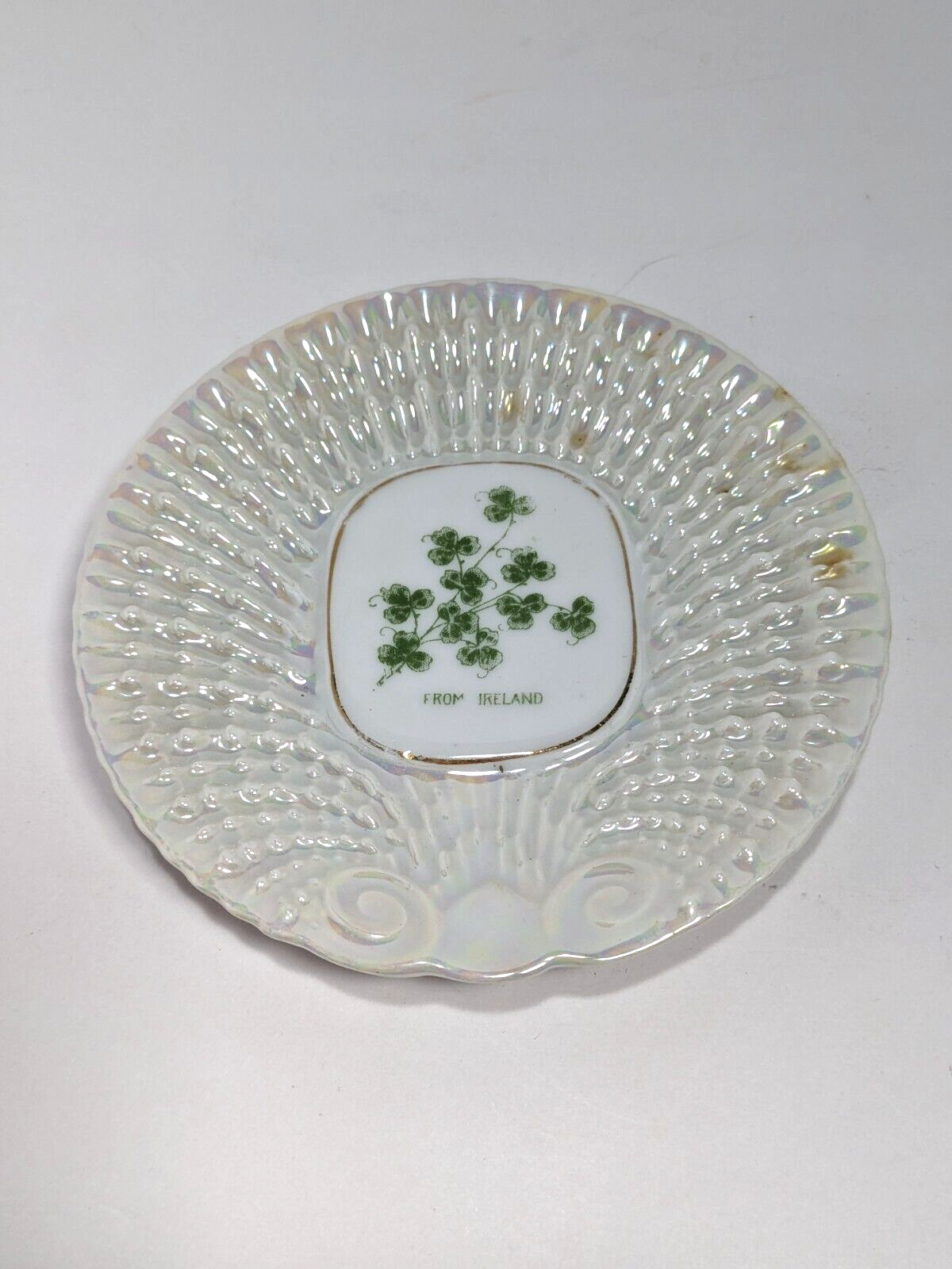 Set of 2 Victoria China Czechoslovakia Shell Plates – Green Shamrock Design