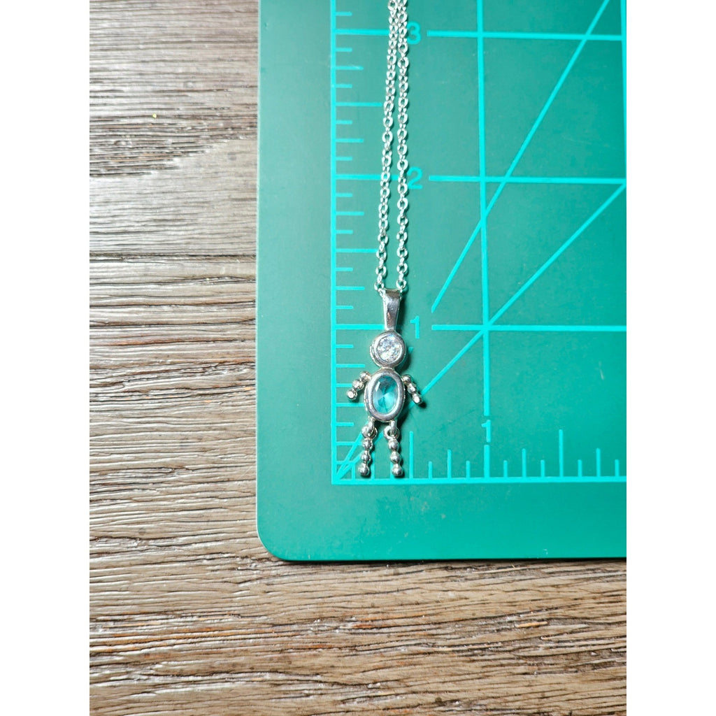 Vintage Sterling Silver Figural Pendant Blue Stone Dangle Necklace