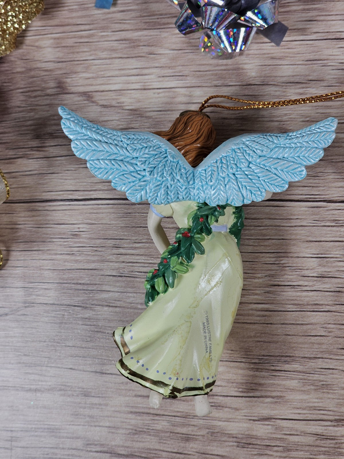 Vintage Lustre Fame LTD Angel Ornament Christmas Holiday Resin Sash 3.5"