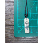 Vintage Carved Om Pendant Necklace Turquoise Inlay Rectangular