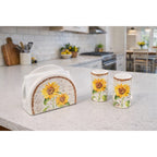 Vintage Sunflower Salt & Pepper Shakers with Matching Napkin Holder Set