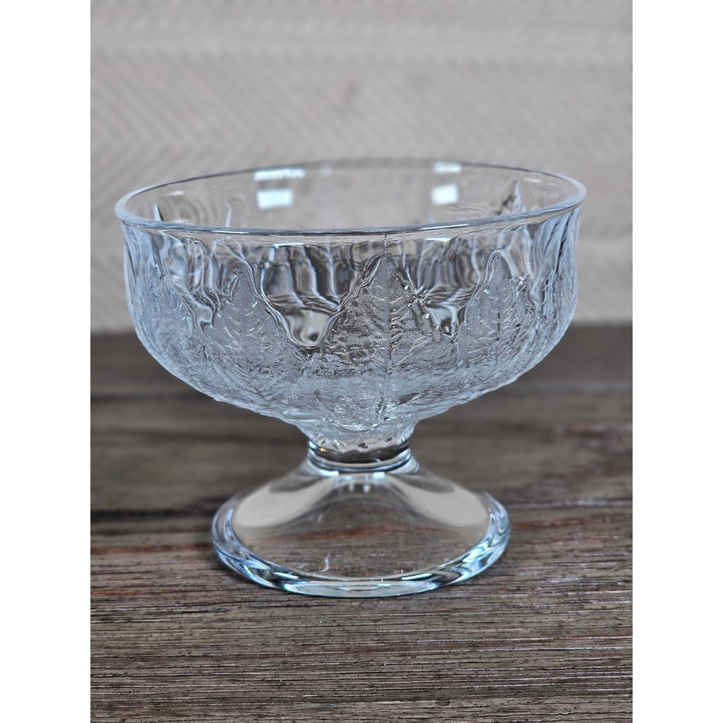 Vintage Pressed Glass Dessert Cups Set of 2 Leaf and Flower Footed Bowls