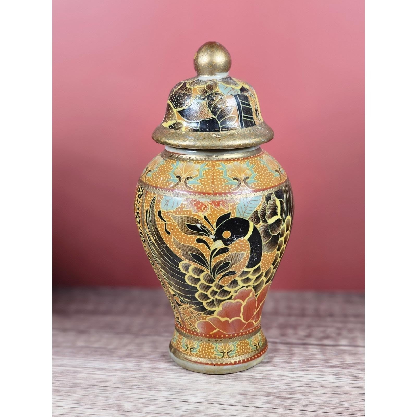 Vintage Chinese Enameled Vase & Covered Jar Set – Feng Huang Bird Motif