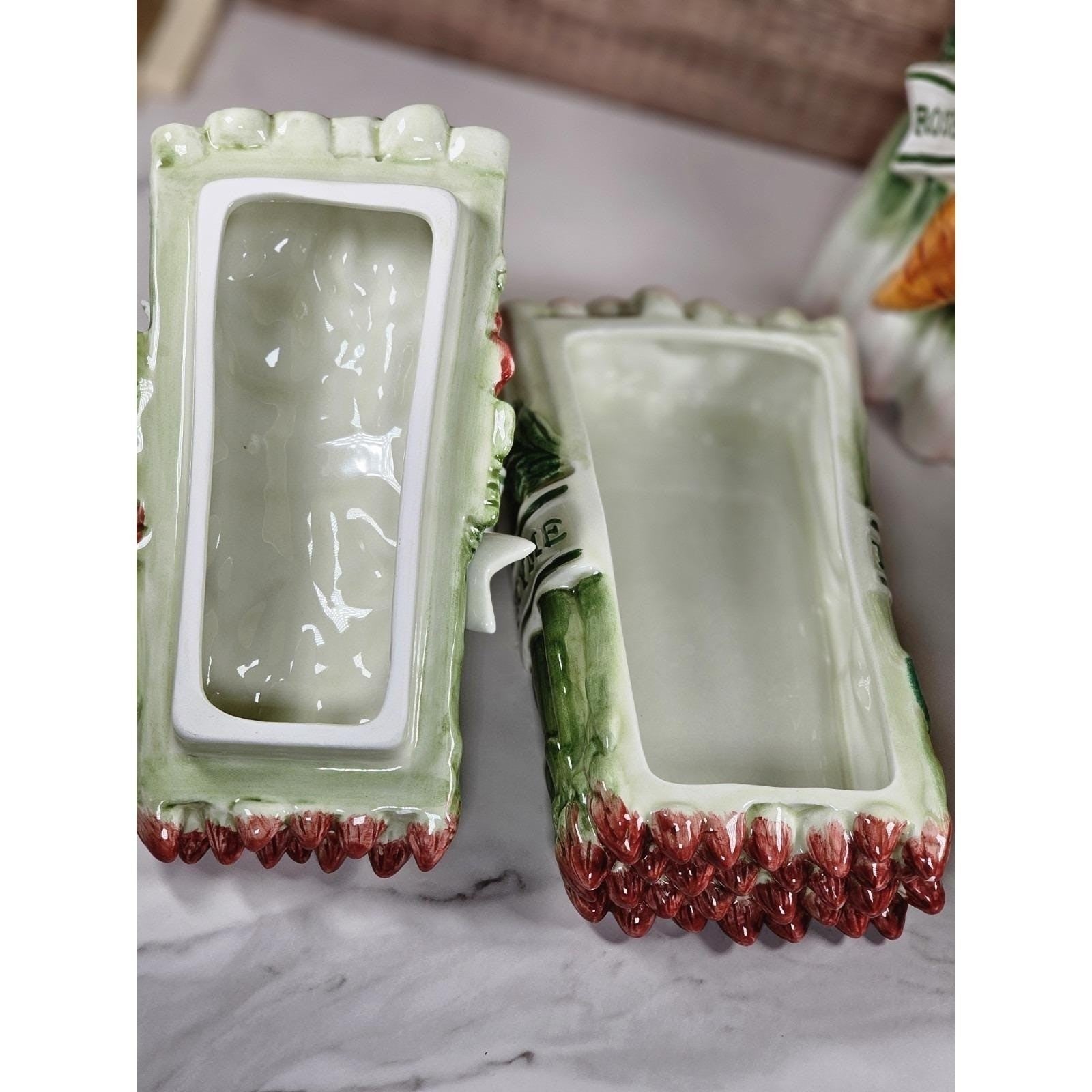 Vintage Fitz & Floyd Herb Garden Figural Asparagus Pitcher Mug  Lidded Box