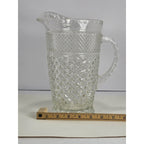 Vintage Heavy Clear Crystal Glass Diamond Pattern Water Pitcher – With Chip