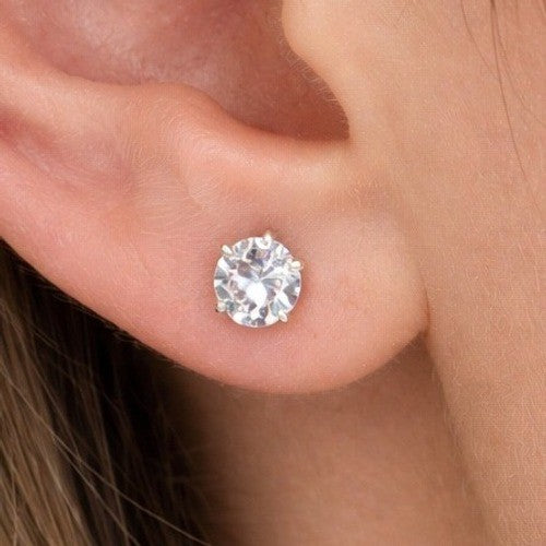 Vintage Oval Clear Rhinestone Stud Earrings Gold Tone