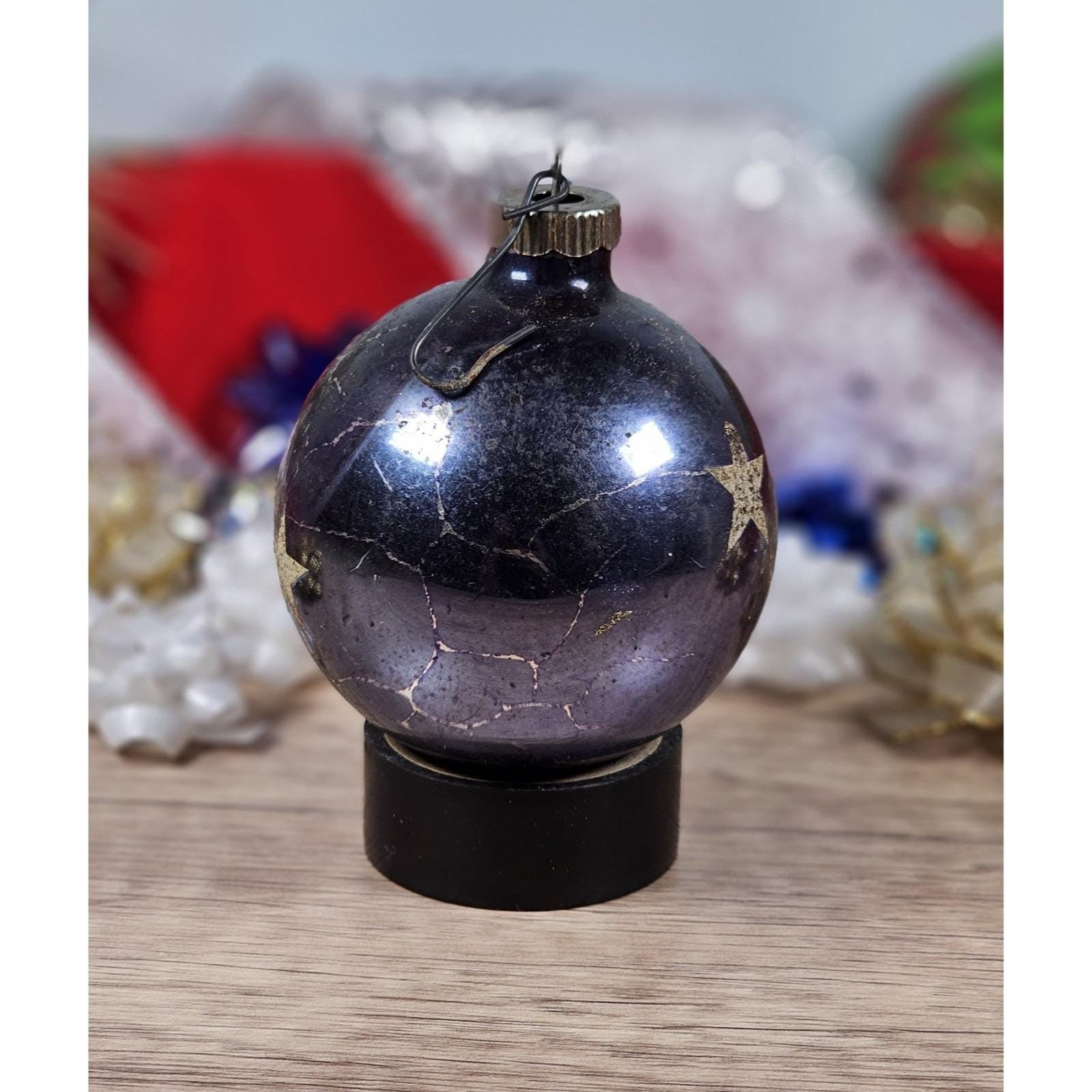 Vintage Hand Blown Glass Christmas Ornaments Stripes Stars Set of 3