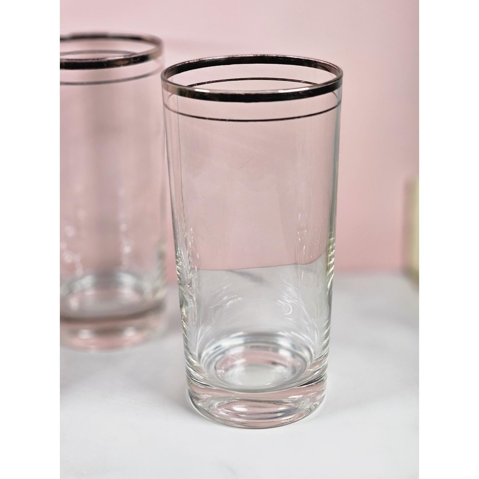 Vintage Mid Century Highball Glasses Set of 4 Double Silver Rim Barware