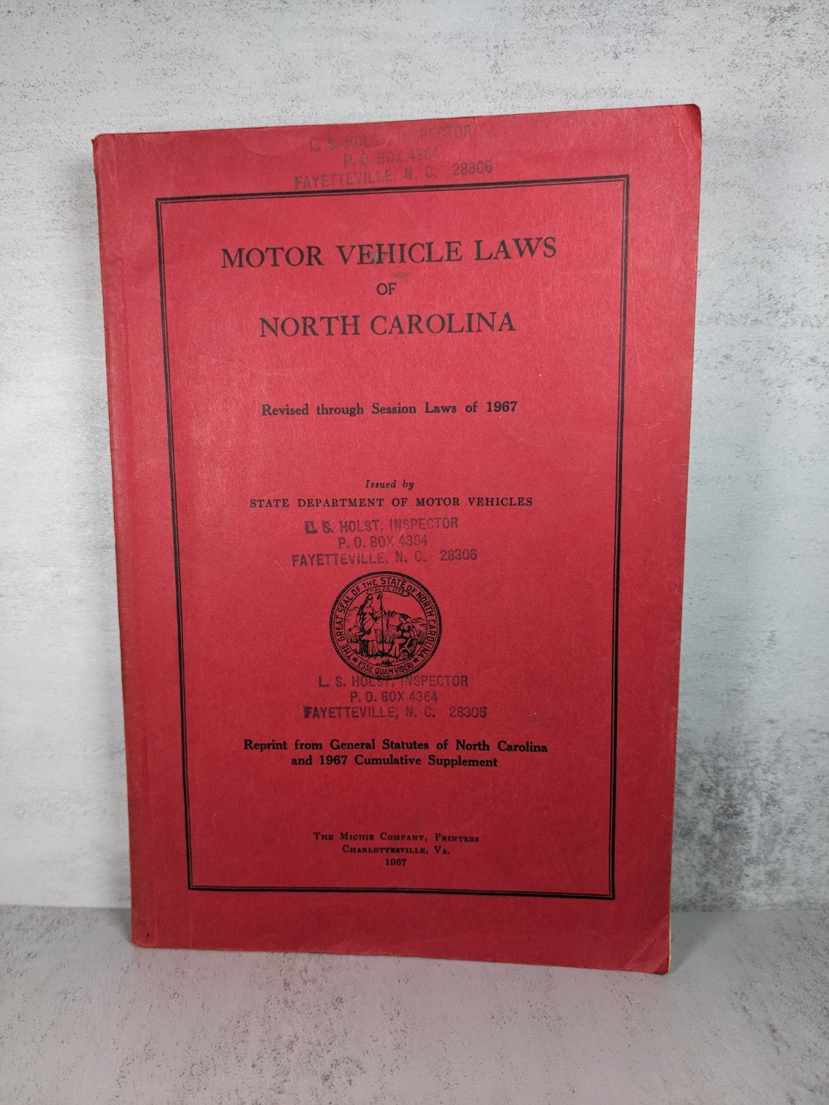 Vintage Motor Vehicle Laws of North Carolina Book (1967 Edition)