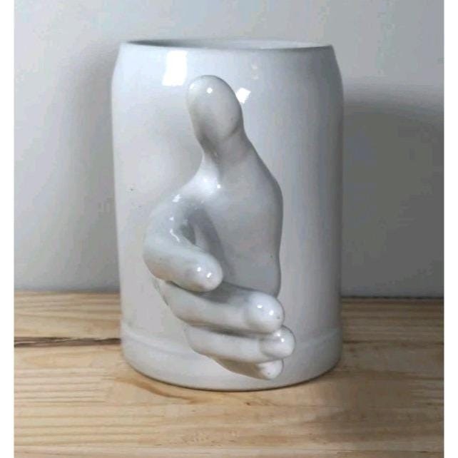 Vintage Gerz West Germany White Beer Stein Sculptural Hand Handle