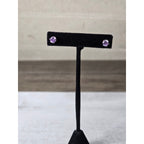 Vintage Pink Rhinestone Stud Earrings Silver Tone Round Cut