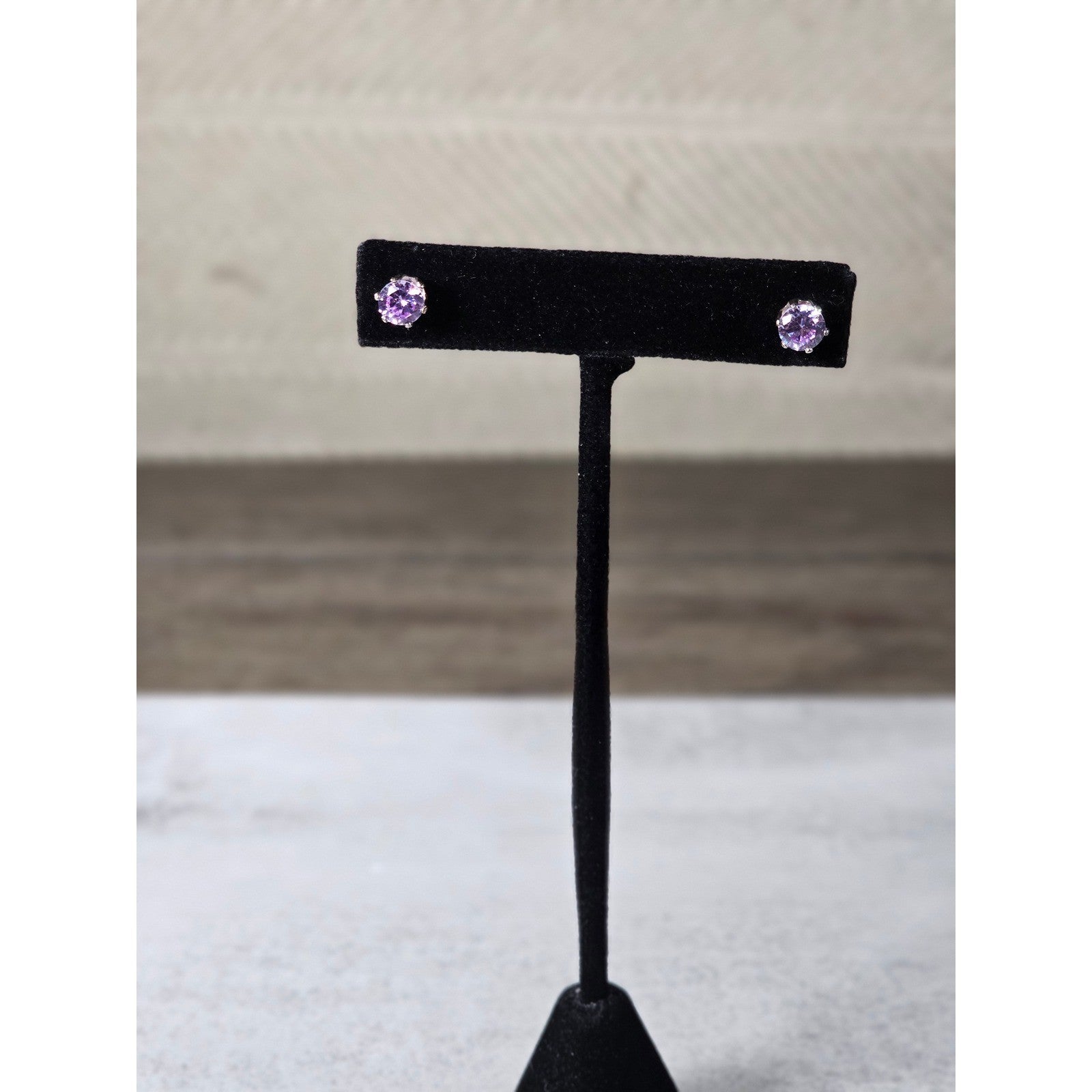 Vintage Pink Rhinestone Stud Earrings Silver Tone Round Cut