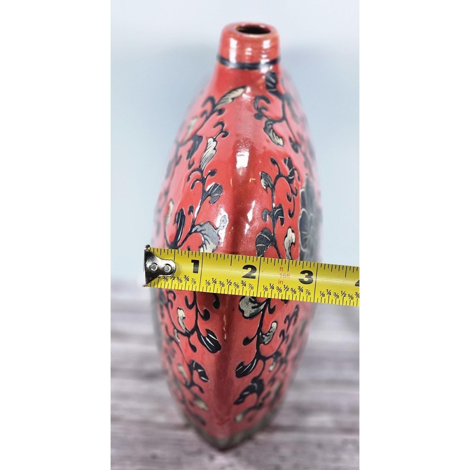 Vintage Persian Style Red Lotus Vase Abstract Floral Decorative Art Vase