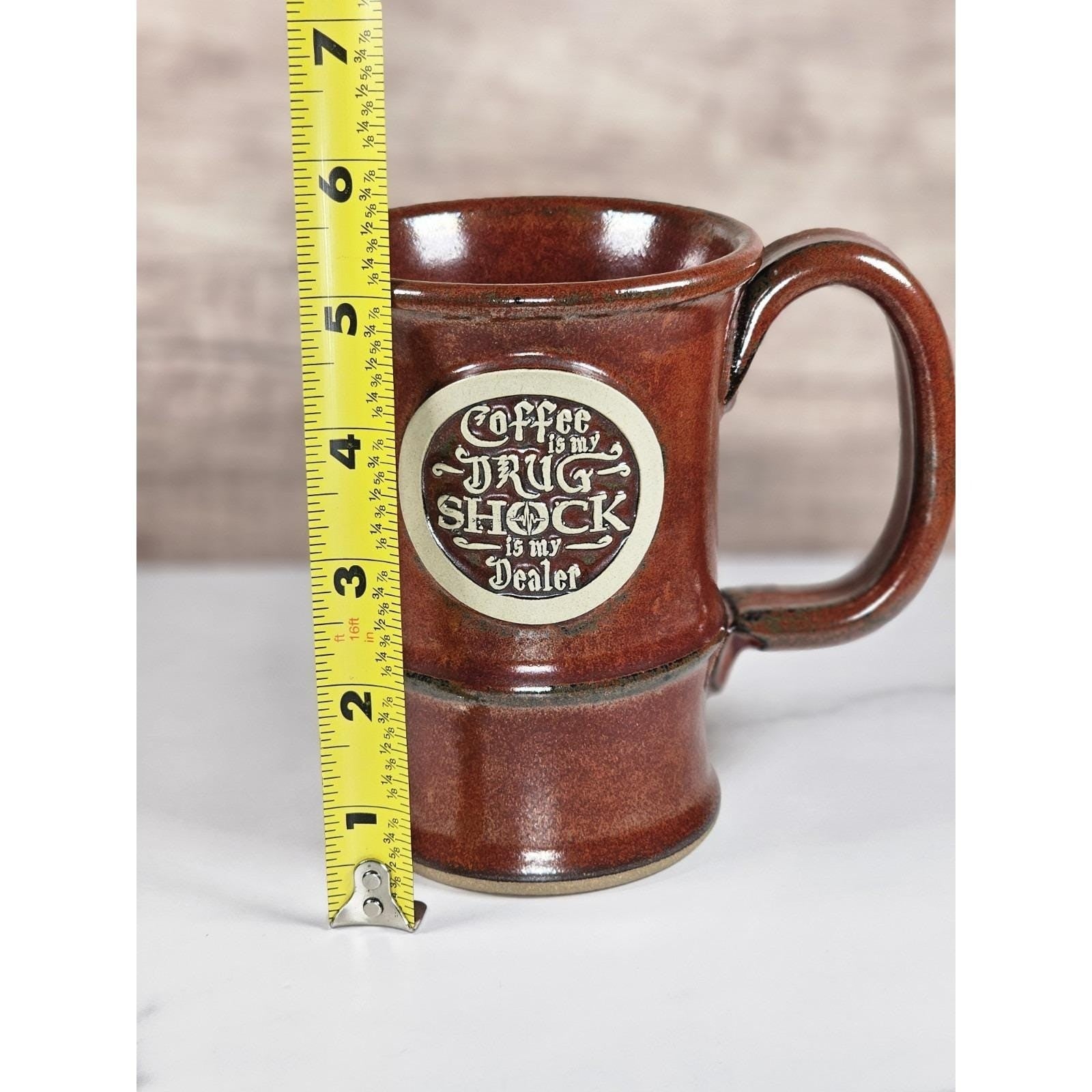 Vintage Brown Ceramic Mug with Embossed Humorous Text | 5 Inch Coffee Mug
