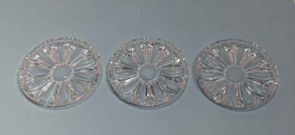 Set of 3 Cut Glass Flower Drink Coasters 3-3/4" diameter