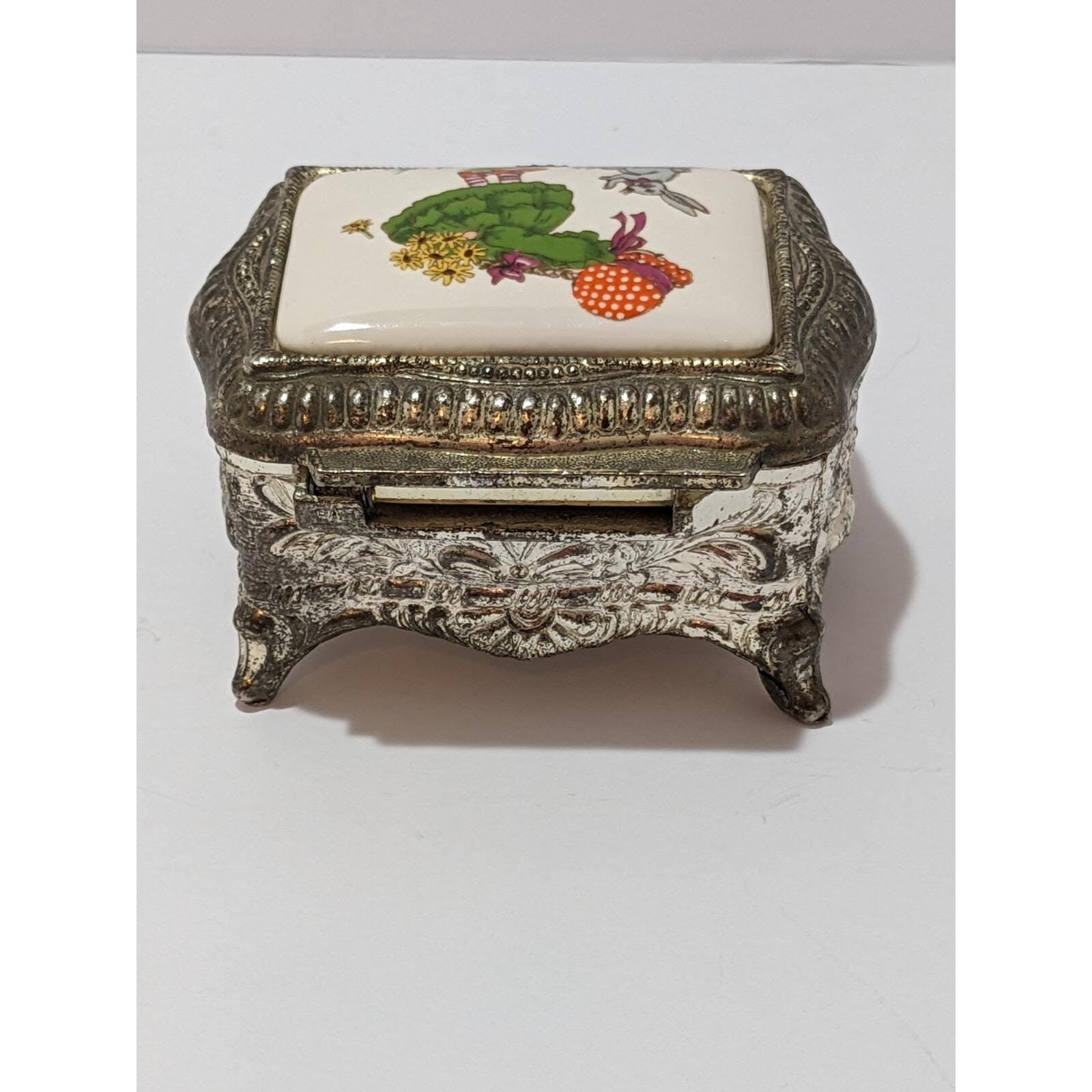 Vintage Silver Plated Trinket Box Red Felt Japan