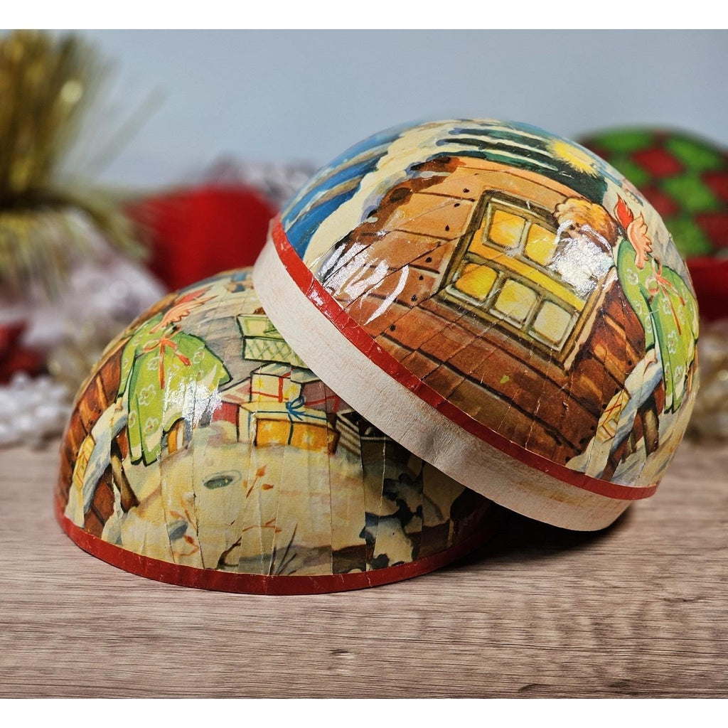 Vintage German Paper Mache Christmas Ball Ornament Candy Container