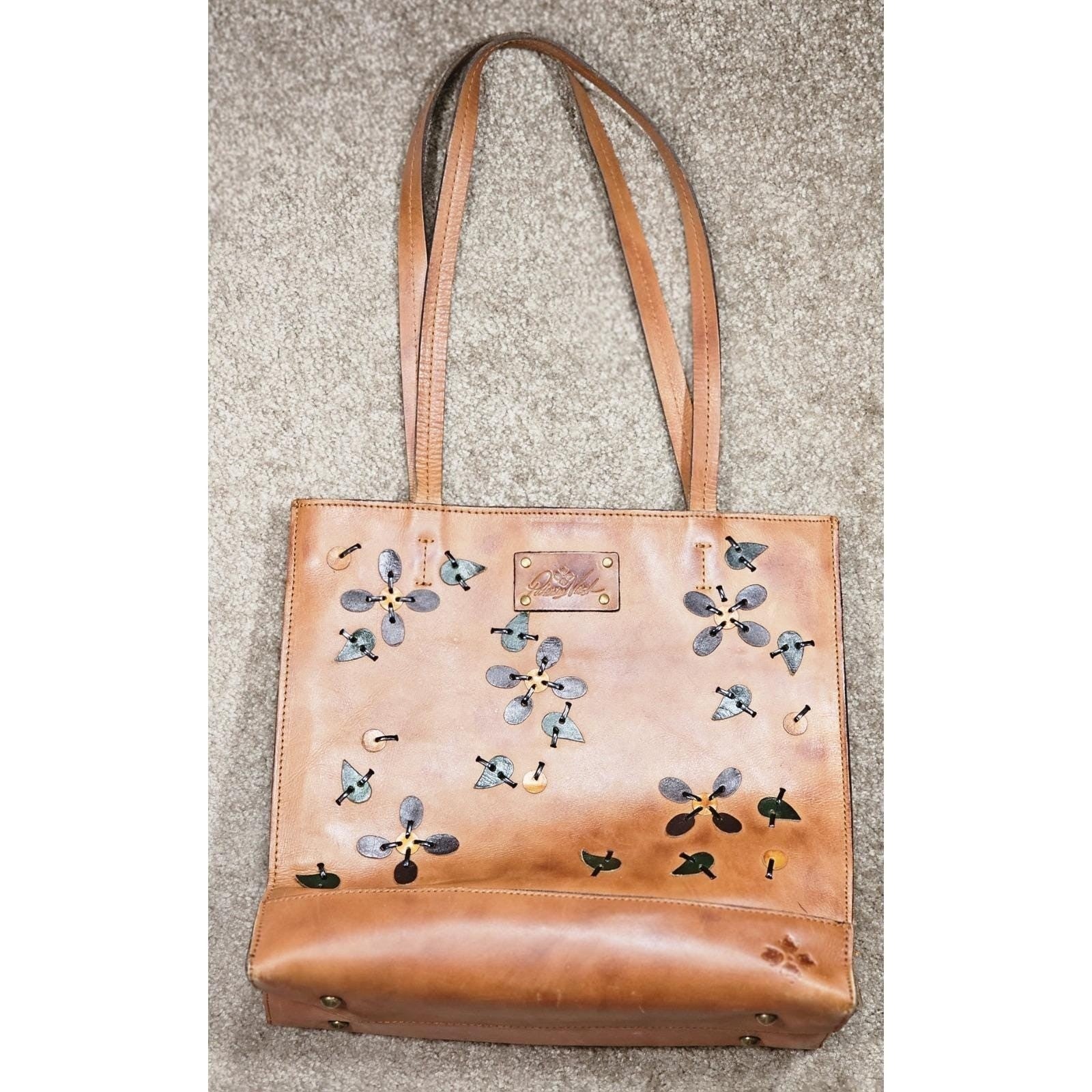 Patricia Nash Toscano Leather Tote Floral Tobacco Brown Handbag
