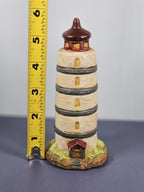 Vintage Ks Collection Beige Plaster Blue Stripe Design Lighthouse 6" Tall