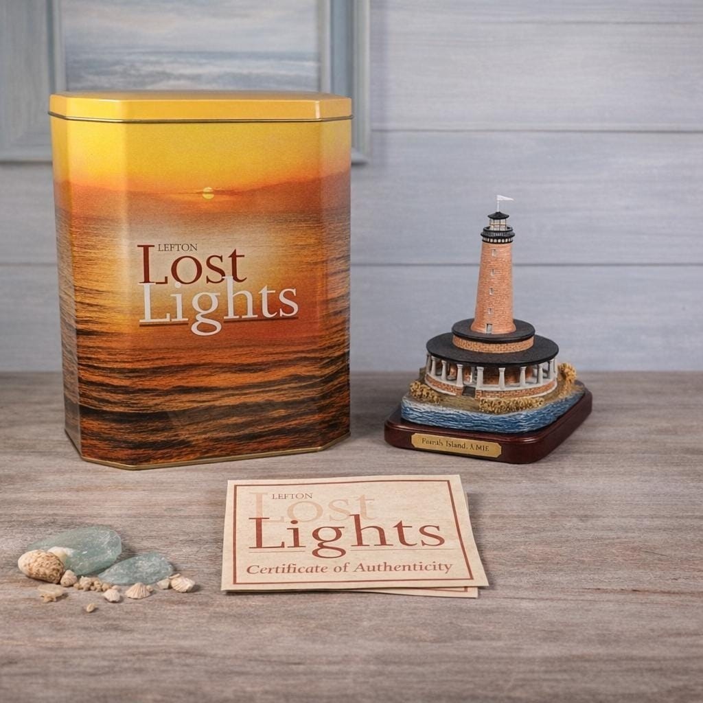 Lefton Franks Island Lighthouse Lost Lights w/ Tin COA