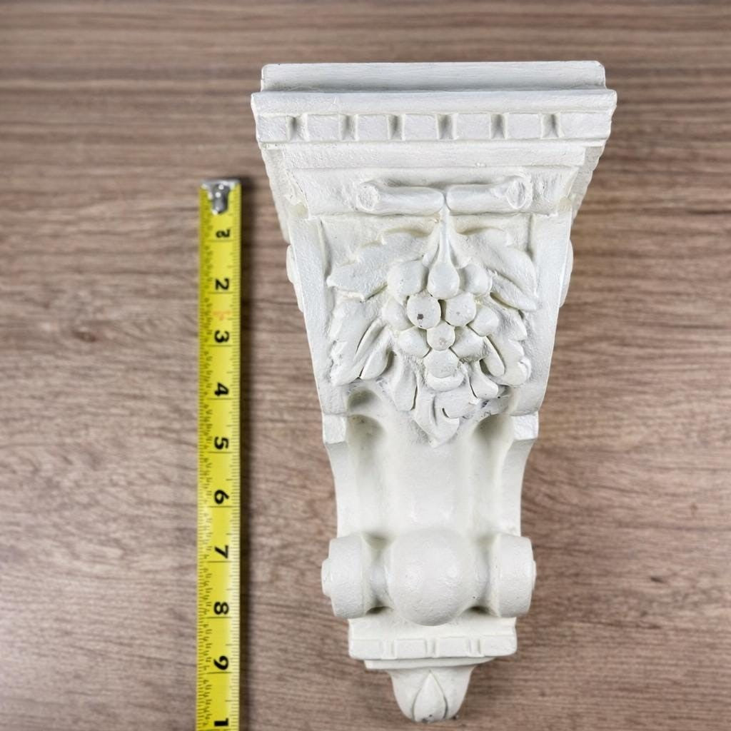 Vintage Grape & Leaf Wall Corbel | White Architectural Corbel 10"