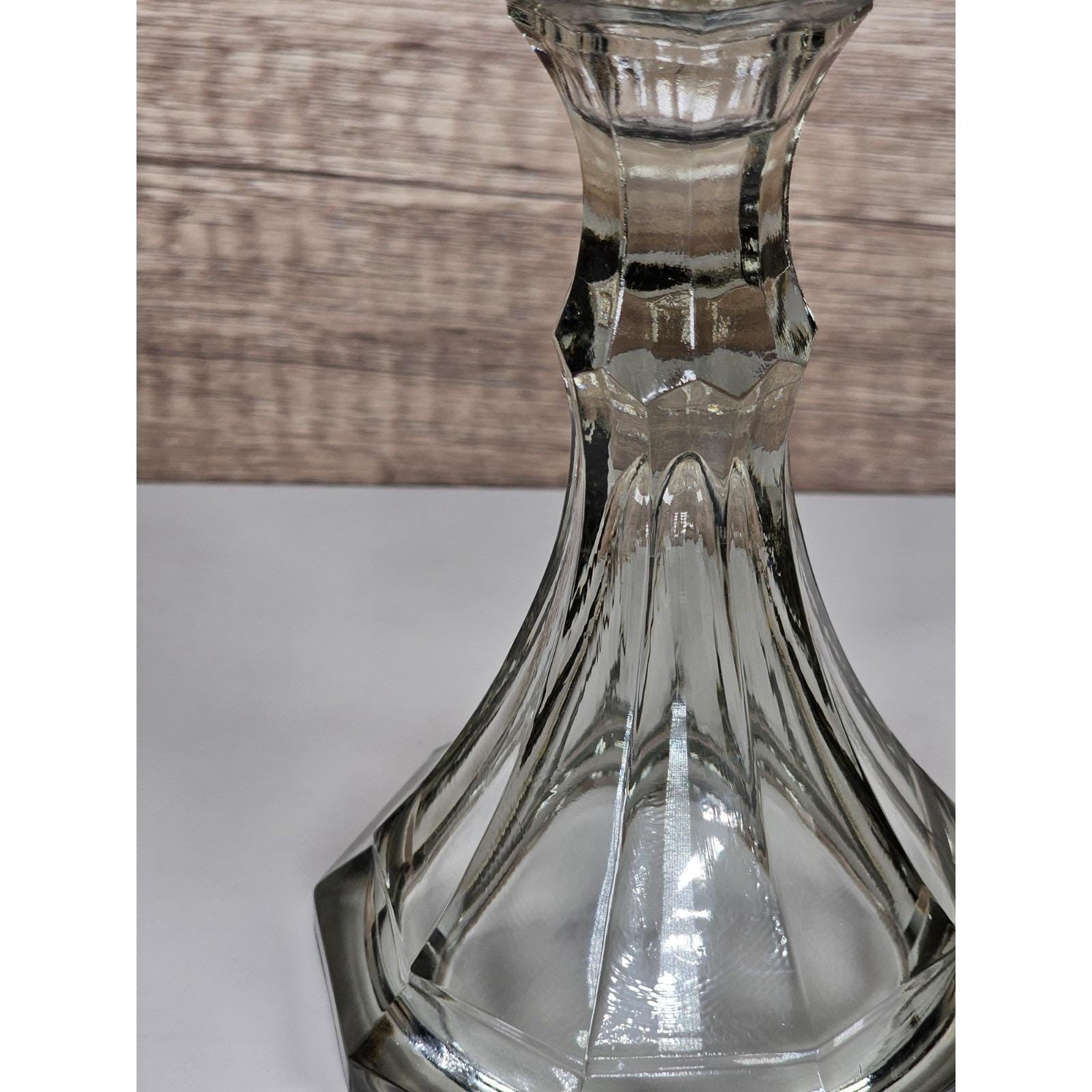 Vintage Fostoria Smokey Glass Candle Holder Faceted 6 Inch USA