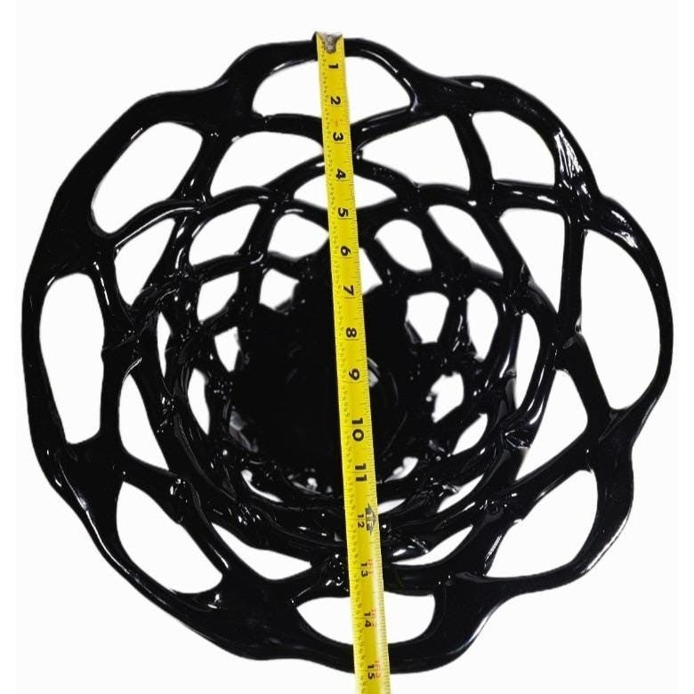 Vintage Black Basket Weave Art Glass Vase Openwork 9.5" Tall