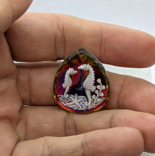 Acrylic Prismatic Pendant of Two Seahorses and a Starfish