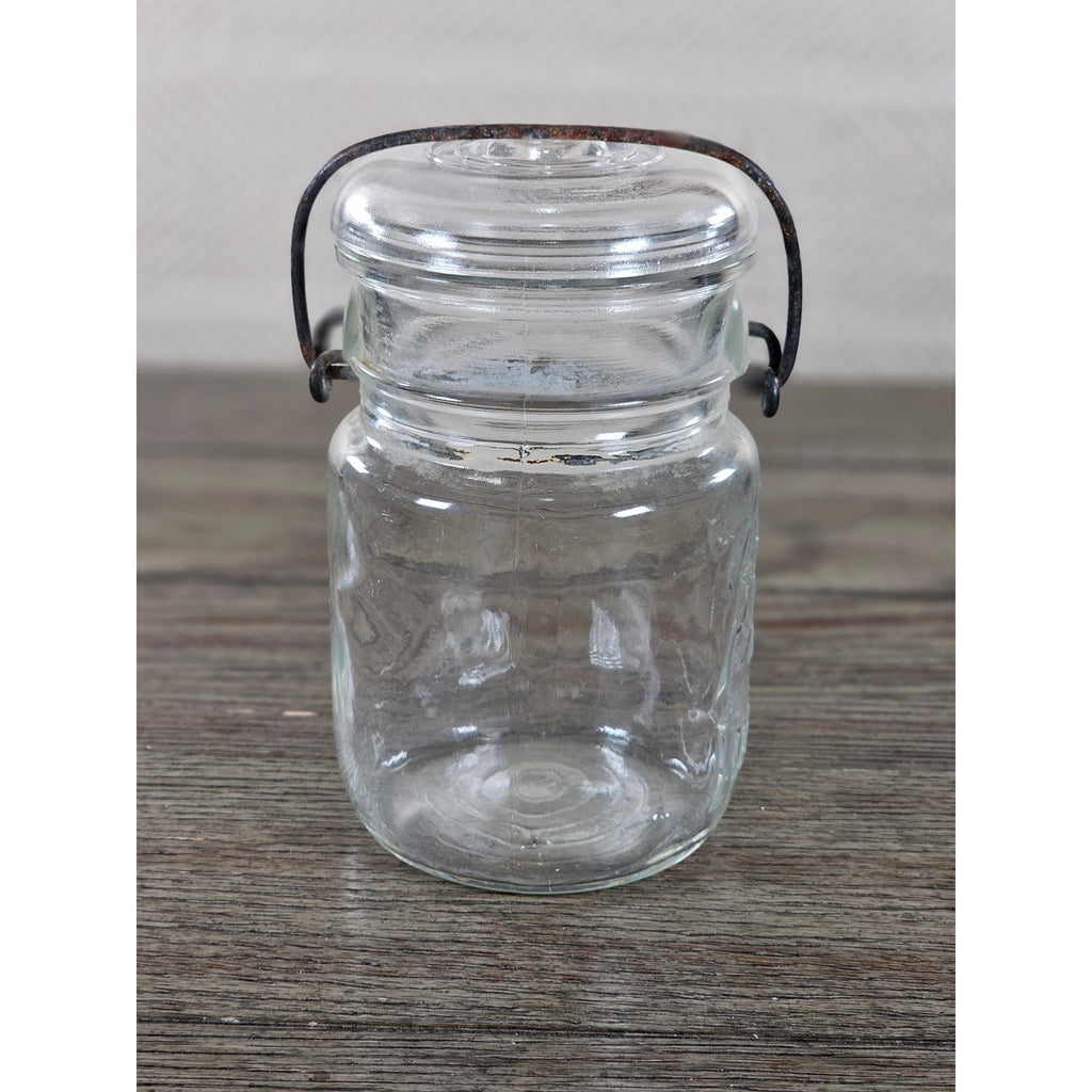 Vintage Ball Ideal Mason Jar 1 Pint Wire Bail Lid 5x3 Glass Jar