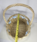 Vintage Wicker Basket with Blue Painted Conch Shells 13″ x 15″ Coastal Rustic