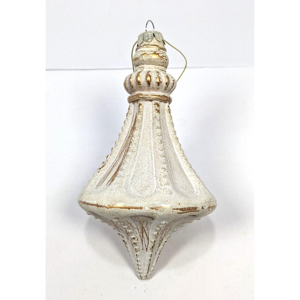 Vintage Glass Ornament White Gold 6 Inch Antiqued Finish