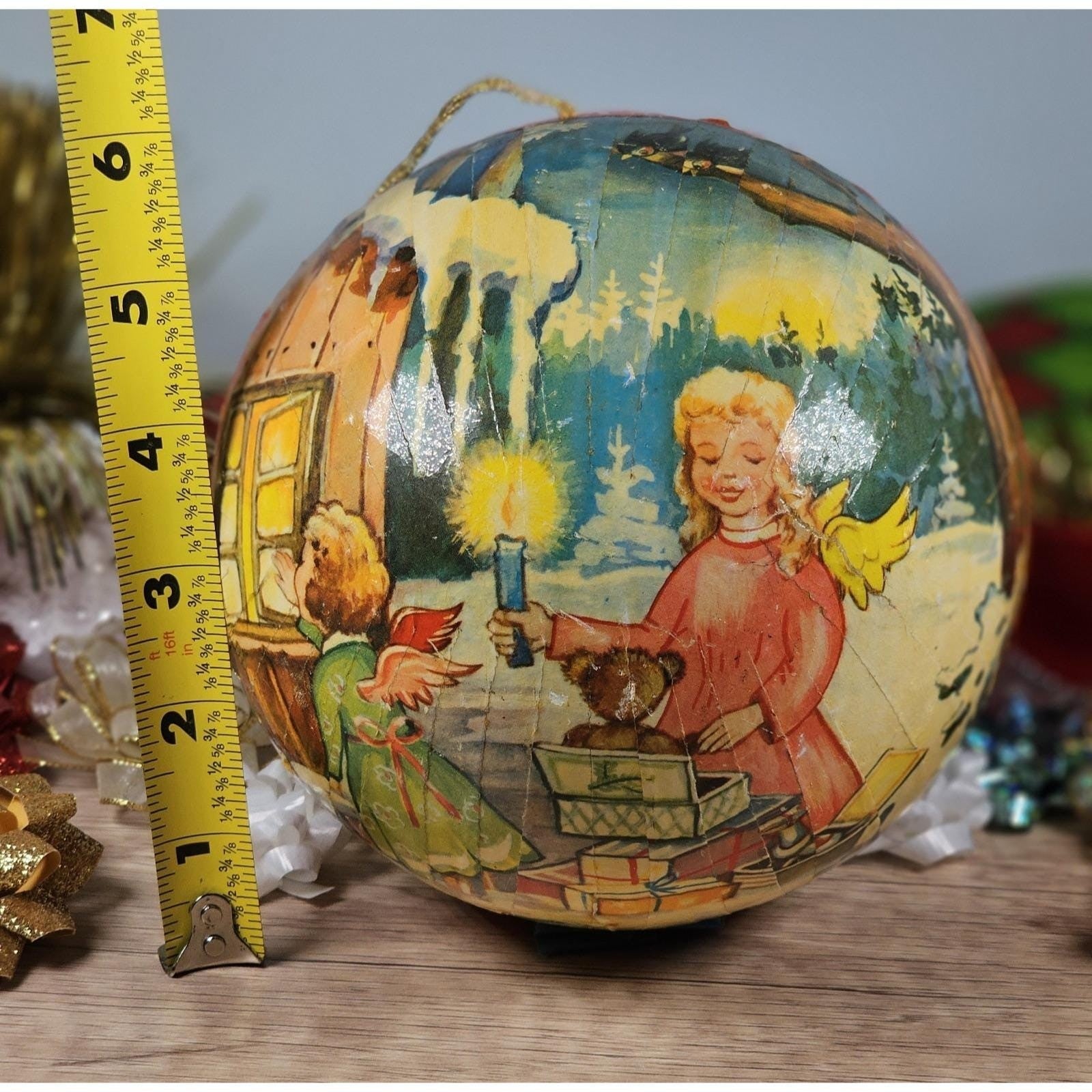Vintage German Paper Mache Christmas Ball Ornament Candy Container