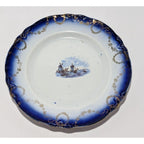 Vintage Windmill Boat Bread & Butter Plate Cobalt Blue Gold Trim