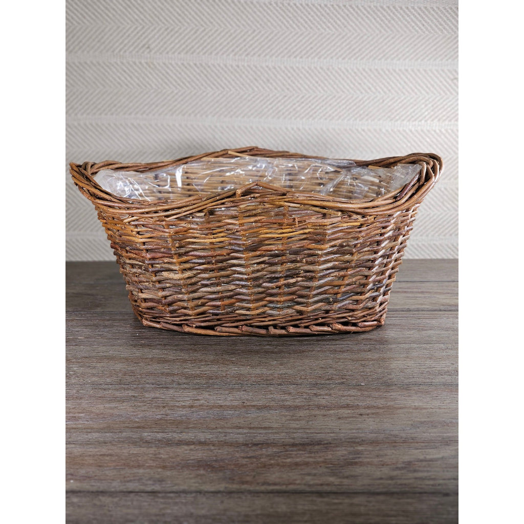 Vintage Wicker Basket with Plastic Liner – Rustic Storage Planter Basket